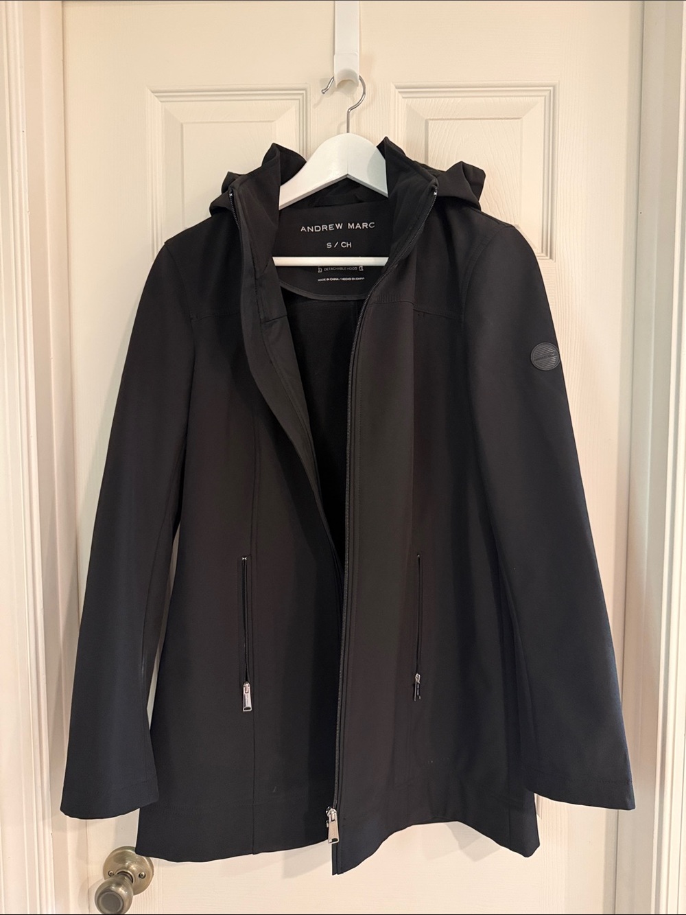 Andrew Marc Black Hooded Trench Coat